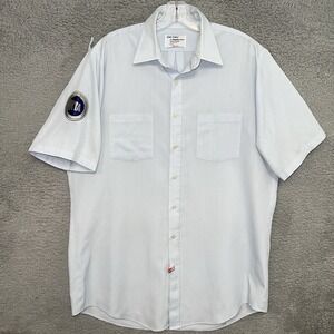 VTG NYC MTA Transit Shirt Men's Size 16 1/2 Blue Embroidered Patch‎ Short Sleeve